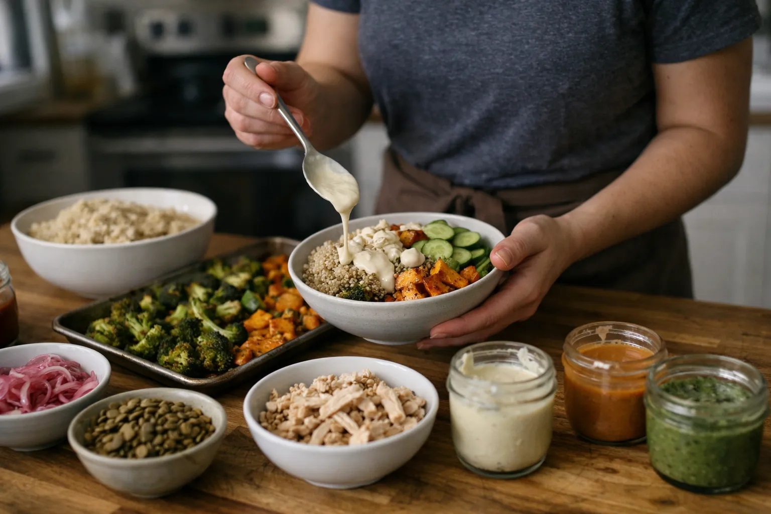 How to Build a 30-Minute Weeknight Grain Bowl Bar (3 Sauces)