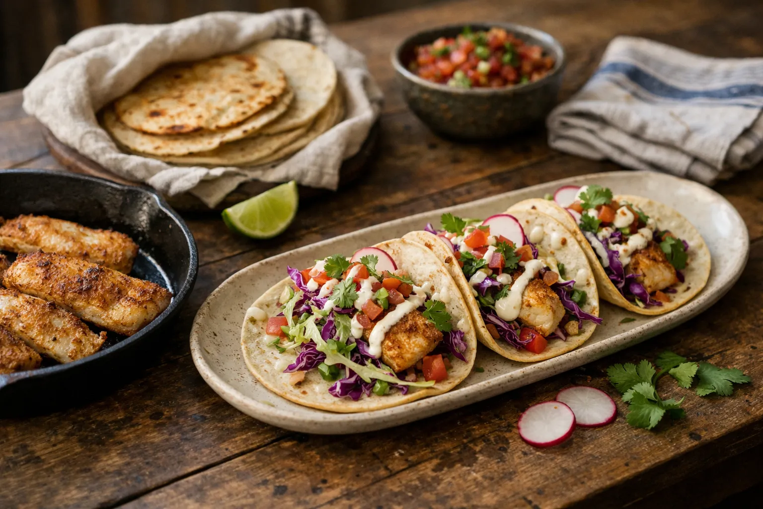10 Fish Taco Builds for Weeknights — 10–30 Min, Pan, Grill & Air-Fry