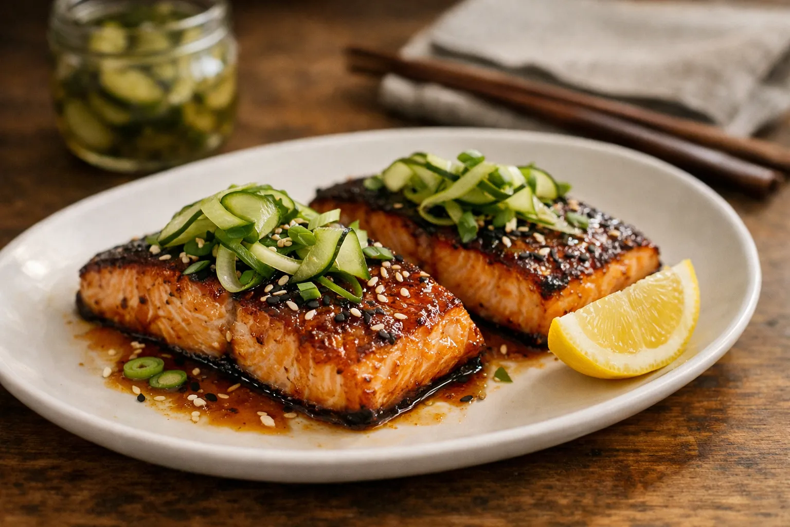 25-Min Miso-Maple Pan-Roasted Salmon with Quick Pickles