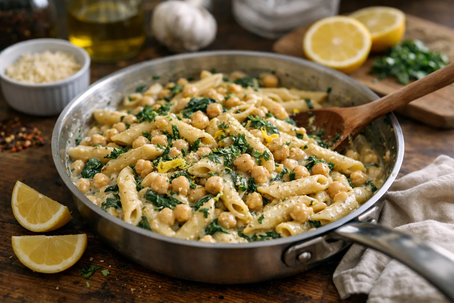 25-Min One-Pot Creamy Lemon-Herb Chickpea Pasta (Vegan, GF)