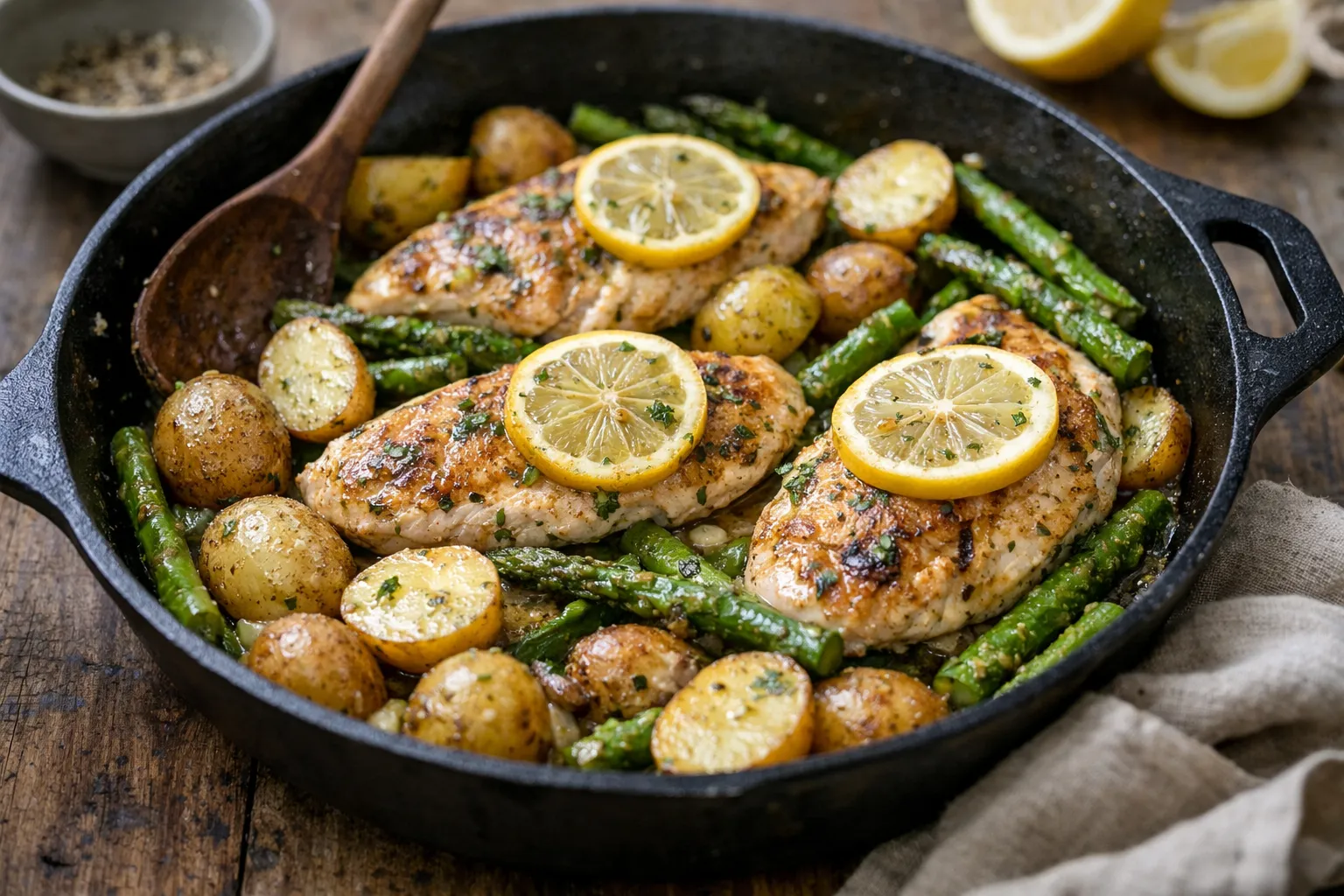 30-Min Spring Lemon Chicken with Asparagus & New Potatoes (Skillet)