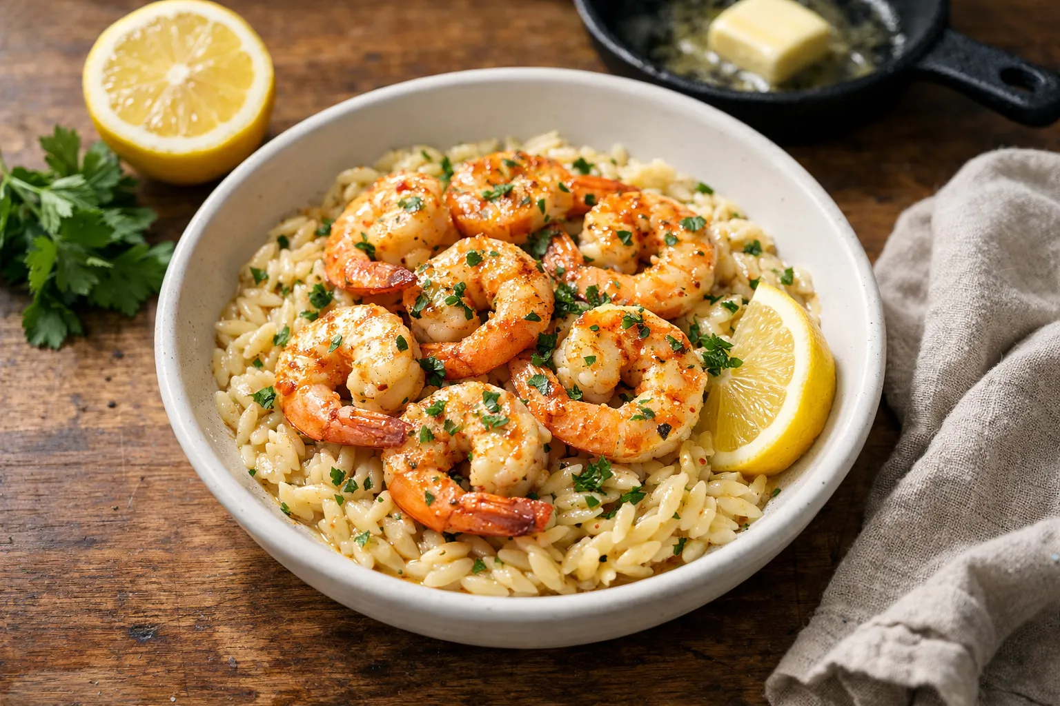 20-Minute One‑Pan Lemon‑Garlic Butter Shrimp with Quick Orzo